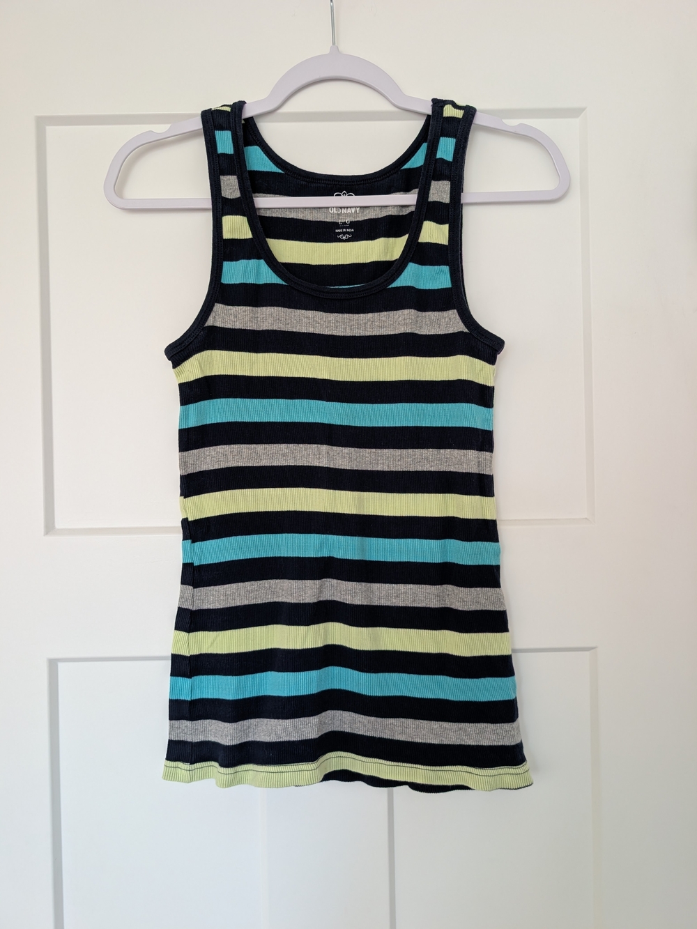 Old Navy Tank Top with Aqua and Lime Stripes Size Large
